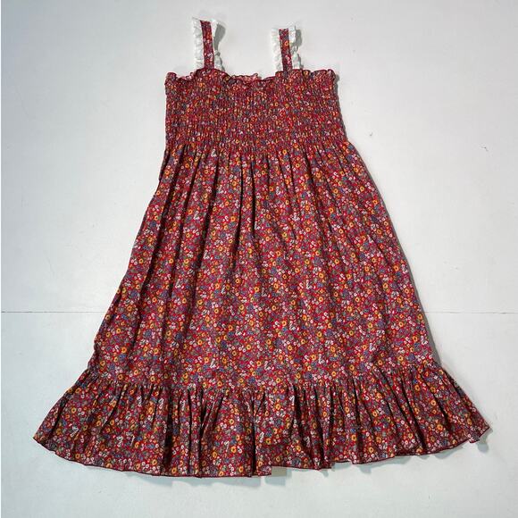 Vintage 80's Red Floral Shirred Cottagecore Dress / Sz XL Plus Handmade Prairie - Picture 1 of 8